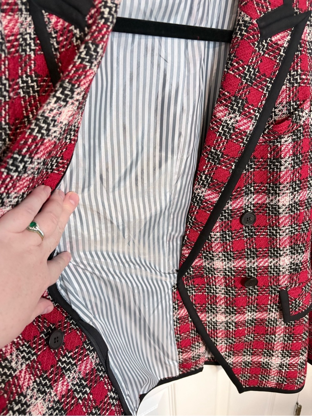 Veronica Beard | Red Plaid Tweed Double Breasted Blazer | Size 10 - Picture 12 of 12